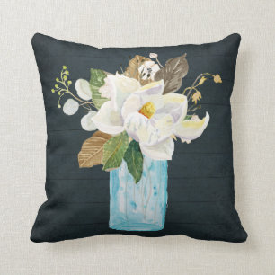 Blommigten Magnolia Rustic Navy Wood Blue Glass Va Kudde