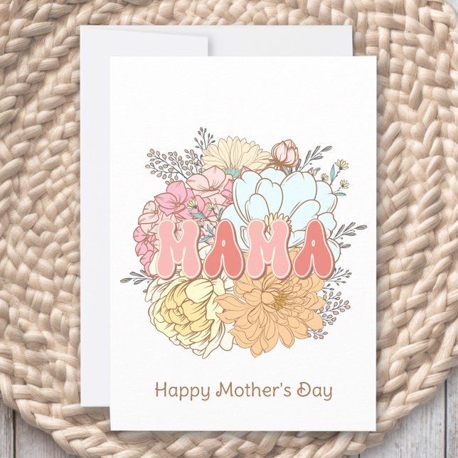 Blommigten Mamma Retro Pastel Mamma Mors dag-kort Julkort (Mama Retro Floral Pastel Mom Mother's day Card)