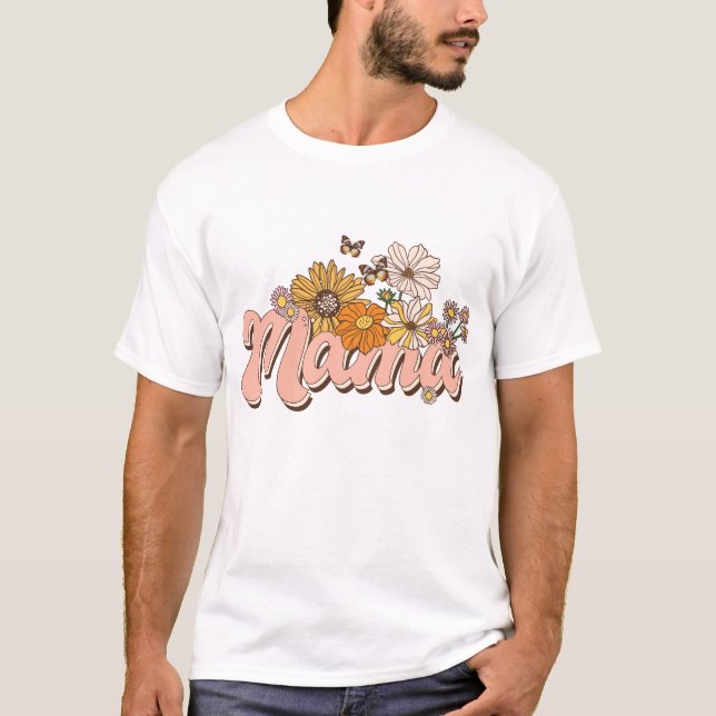 Blommigten mamma Retro T Shirt (Framsida)