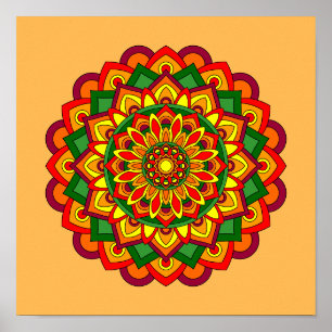 Blommigten Mandala för Bright Autumn Färg Poster
