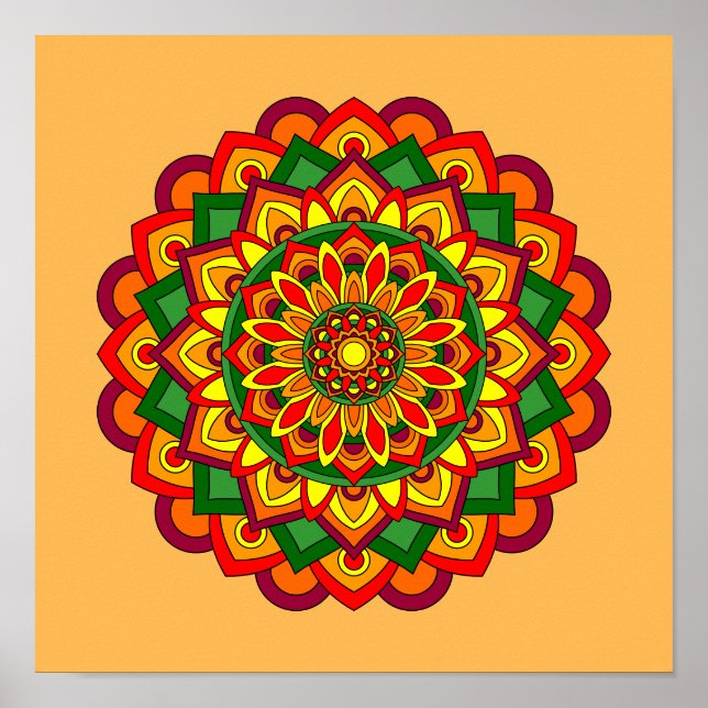 Blommigten Mandala för Bright Autumn Färg Poster (Framsidan)