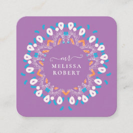 Blommigten Mandala Marble Lila  Fyrkantigt Visitkort