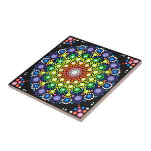 Blommigten Mandala Retro Hippie Dots Kakelplatta