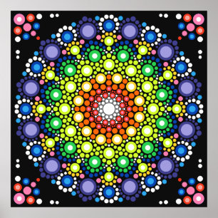 Blommigten Mandala Retro Hippie Dots Poster