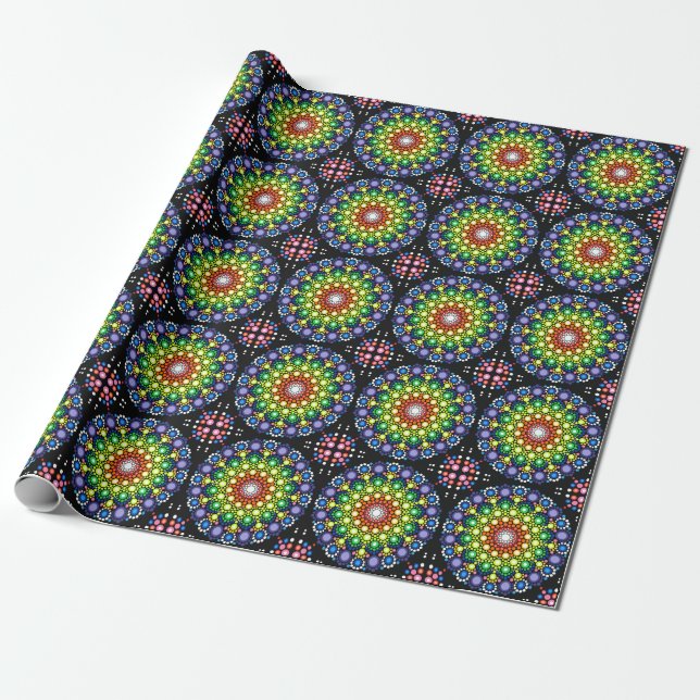 Blommigten Mandala Retro Hippie Dots Presentpapper (Utrullad)