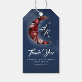 Blommigten Måne i Bröllop vid marinblått och burgu Presentetikett