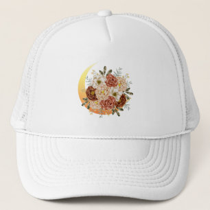 Blommigten måne och blommor keps