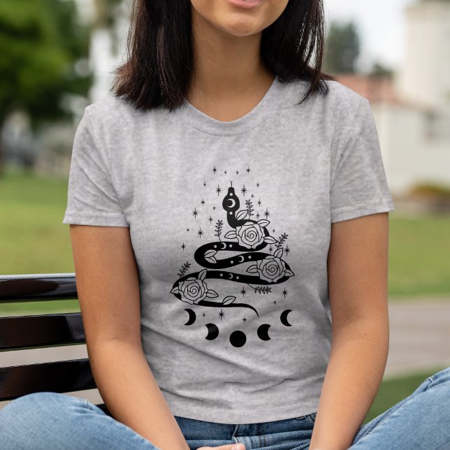 Blommigten Måne Phase Snake Starry Serpents Väg T Shirt (Moon Phase Floral Snake Starry Serpents Path T-Shirt)
