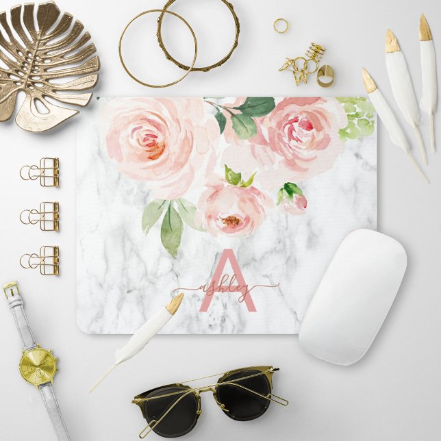  Blommigten Marble Namn Monogram Musmatta (Skapare uppladdad)