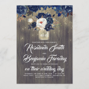 Blommigten Mason Burk Rustic Bröllop Inbjudningar