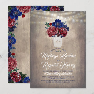 Blommigten Mason Burk Rustic Bröllop Inbjudningar