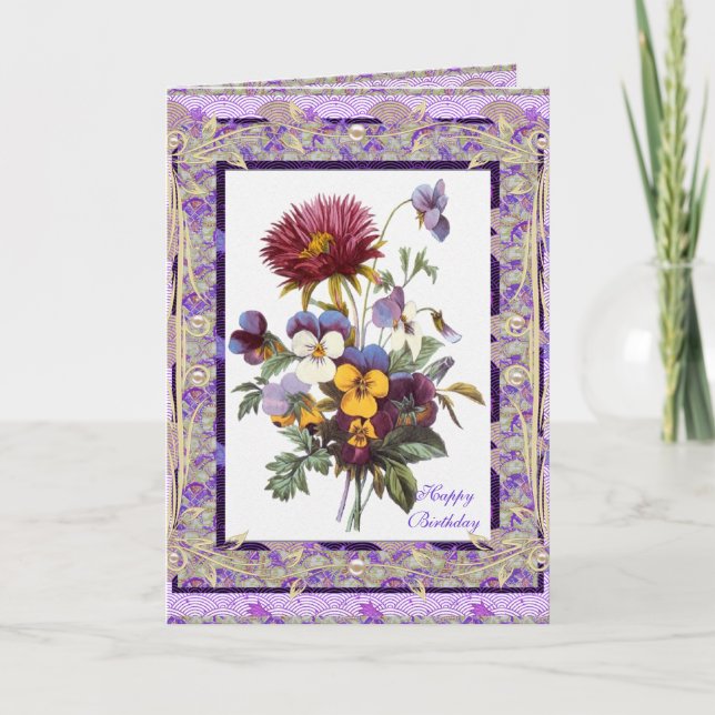 Blommigten Mauve Flowers Card Hälsning Vintage  Kort (Framsida)