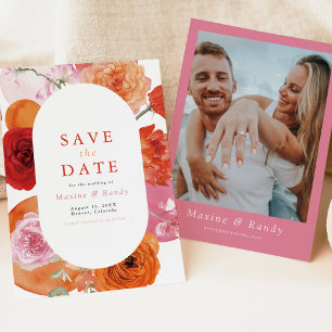 BLOMMIGTEN MAX Fold Fuchsia & Orange Spara datum Inbjudningar