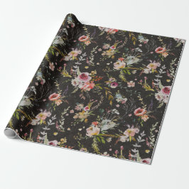 Blommigten Meadow - Black Gift Wrap Presentpapper