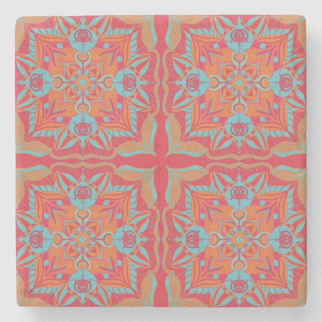 Blommigten Mediterranean Azulejo Coral  Stenunderlägg (Framsidan)