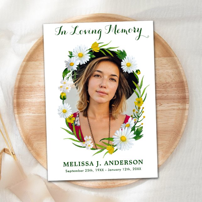 Blommigten Memorial Daisy Sympathy Photo Funeral Tack Kort (Skapare uppladdad)