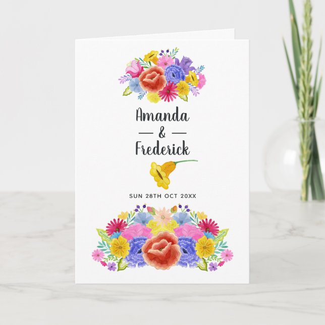 Blommigten Mexikanska Fiesta Bröllop Program (Framsida)