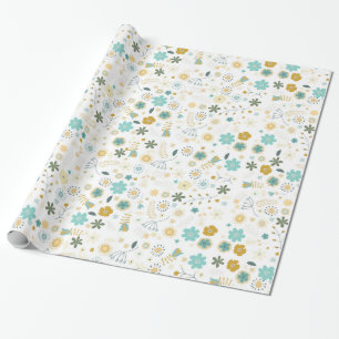 Blommigten Mint Blue Gult Chic Birthday Presentpapper