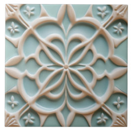 Blommigten Mint Blue & White Flower Faux Relief Bo Kakelplatta