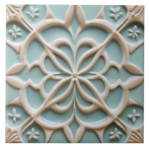 Blommigten Mint Blue & White Flower Faux Relief Bo Kakelplatta