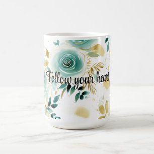 Blommigten Mint Grönt White Guld Ro Kaffemugg