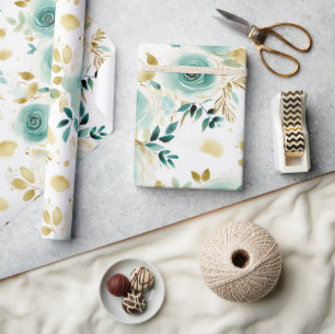 Blommigten Mint Grönt White Guld Ro Presentpapper