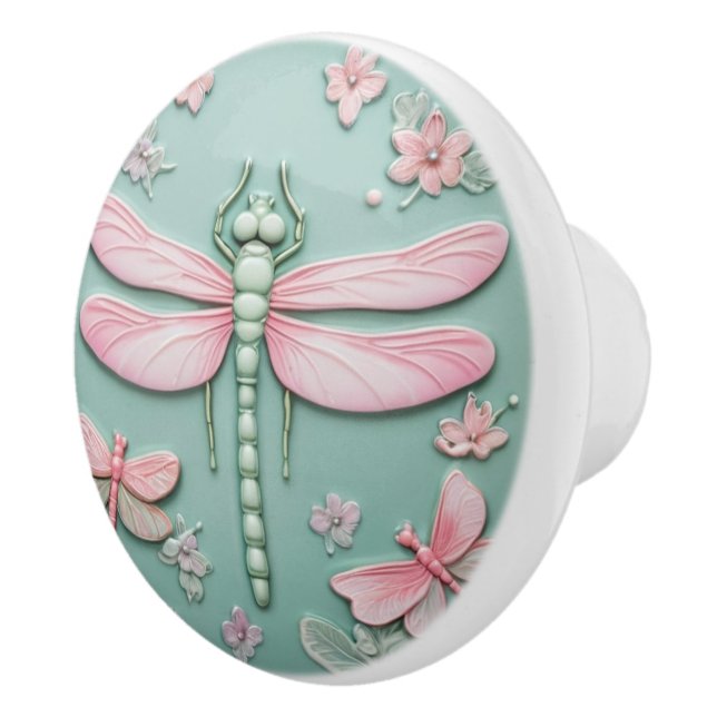 Blommigten Mint & Rosa Dragonfly och Flowers Girly Knopp (Höger)