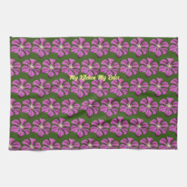 blommigten "Mitt köks - min regel" elegant purpleb Kökshandduk