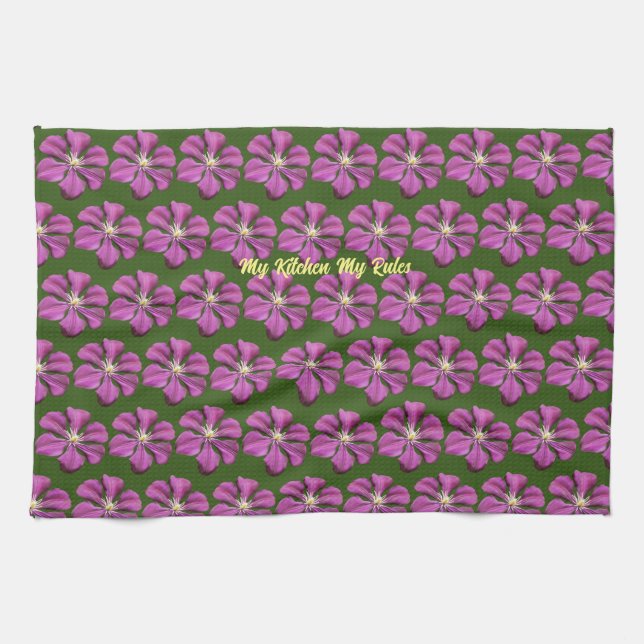 blommigten "Mitt köks - min regel" elegant purpleb Kökshandduk (Horisontell)