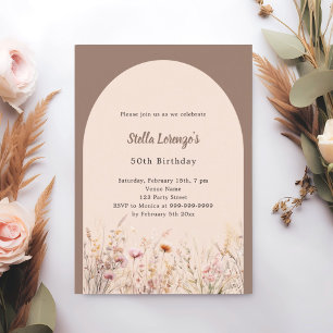 Blommigten Mocha beige Wildblomma Inbjudningar