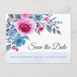 Blommigten Modern blå Rosa - vattenfärg Spara datu Meddelande Vykort