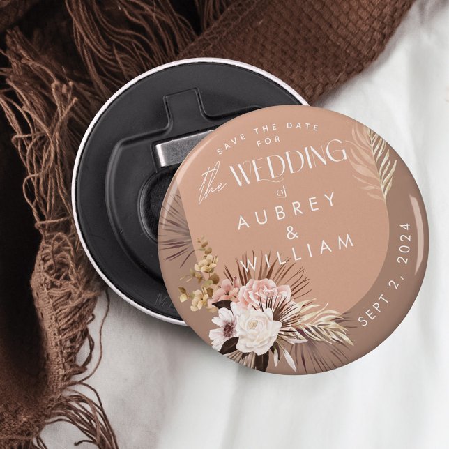 Blommigten Modern Bohemisk vattenfärg Spara datum Flasköppnare (Modern Bohemian Watercolor Floral Save the Date Bottle Opener)