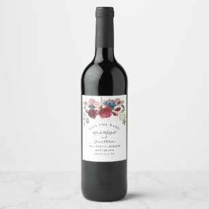 Blommigten Modern Burgundy Bloom Rustic sparar dat Vinflaska Etikett