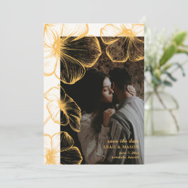 Blommigten Modern Butter Gult Photo Elegant bröllo Spara Datumet