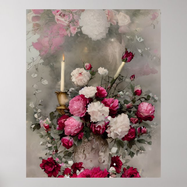 Blommigten Modern contemporary Röda vita rosor Poster (Framsidan)