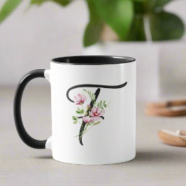 Blommigten Modern Elegant Black Script Initial "F" Mugg