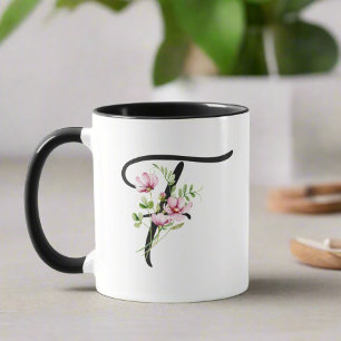 Blommigten Modern Elegant Black Script Initial "F" Mugg