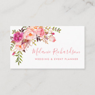 Blommigten Modern Elegant Watercolor Rosa Visitkort