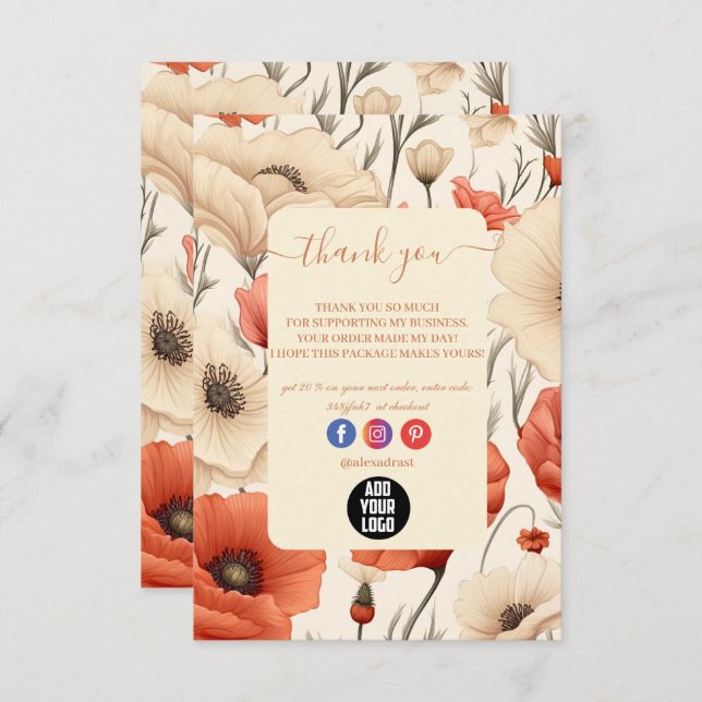 Blommigten Modern Elegant Wildblommor Tack Kort (Fram/baksida)