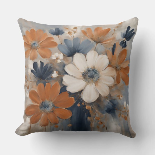 Blommigten Modern Farmhouse Navy Blue Orange Kudde (Framsida)