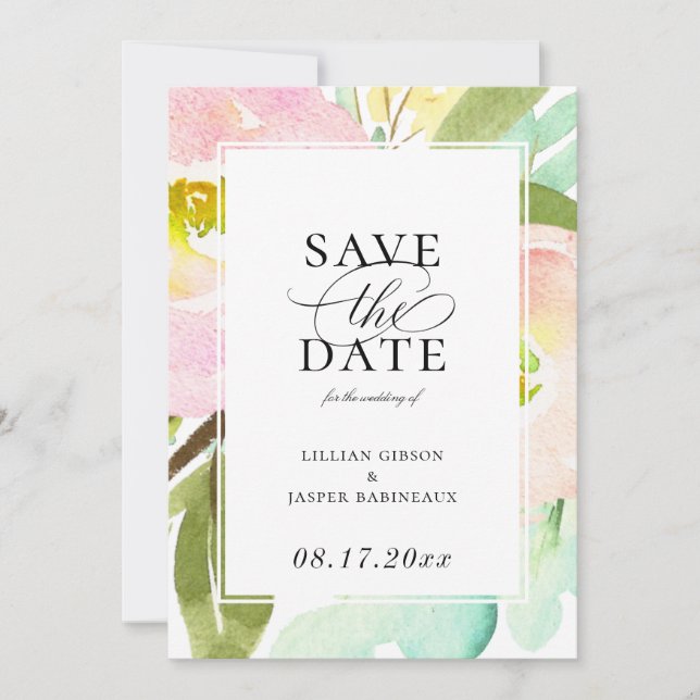 Blommigten Modern Mint-sommar Spara datum Meddelande (Framsida)