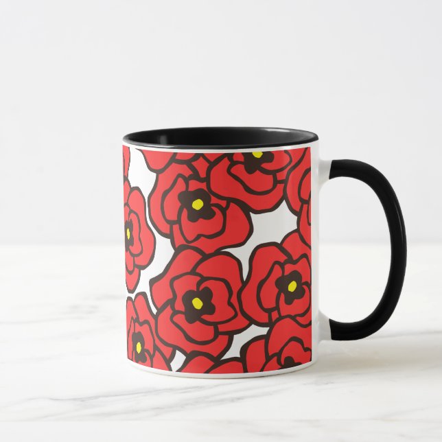 Blommigten Modern Red Poppies Skriv ut kaffe Mugg (Höger)