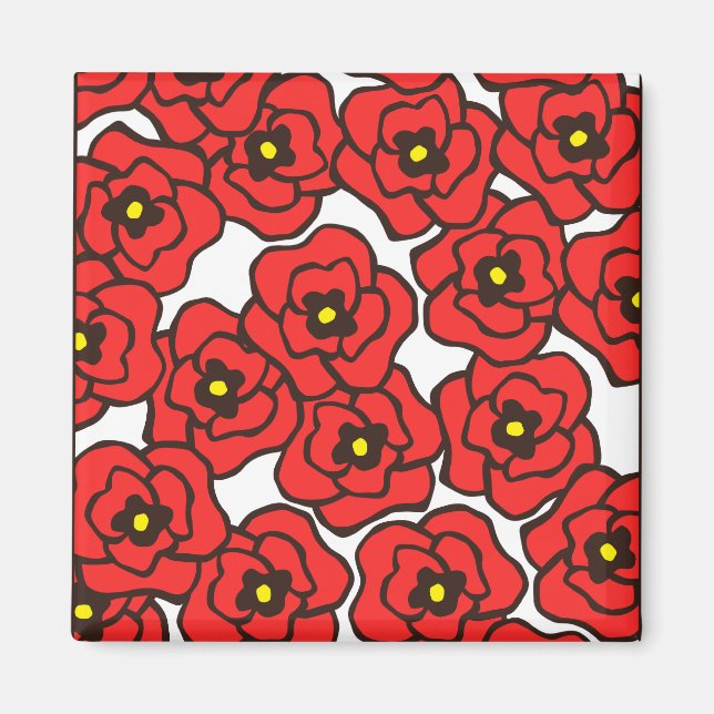 Blommigten Modern Red Poppies Skriv ut Magenet Magnet (Framsidan)