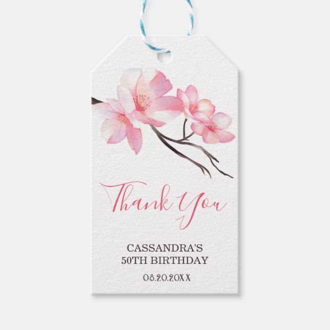 Blommigten Modern  Rosa Cherry Blommar Birday Presentetikett (Framsidan)
