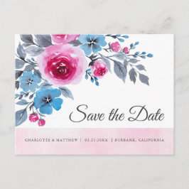 Blommigten Modern Rosa vattenfärg Spara datum Meddelande Vykort
