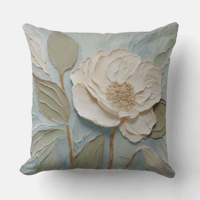 Blommigten Modern Teal Blue Cream Sage Kudde (Framsida)