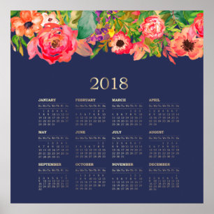 Blommigten Modern vattenfärg 2018 Kalender Poster