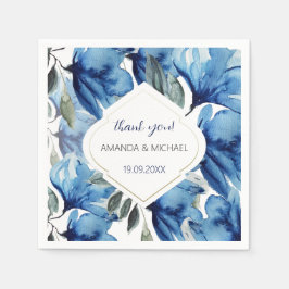 Blommigten Modern vattenfärg Indigo Blue Pappersservett