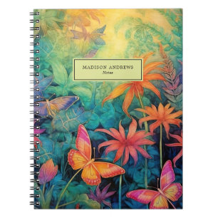 Blommigten Modern Vibrant Batik Watercolor Anteckningsbok