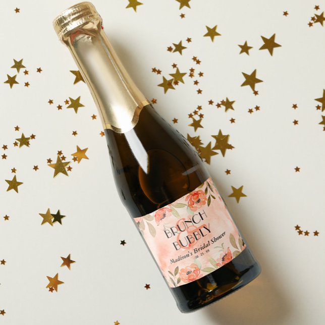 Blommigten Möhippa för vattenfärgen Orange Mini (Watercolor orange floral bridal shower mini sparkling wine bottle labels)